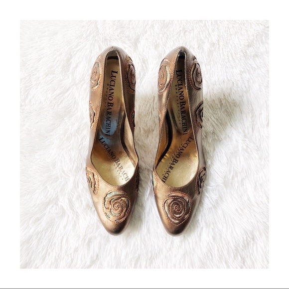 Luciano Barachini Gold Designer Pointy Toe Heel 39 - Picture 1 of 6